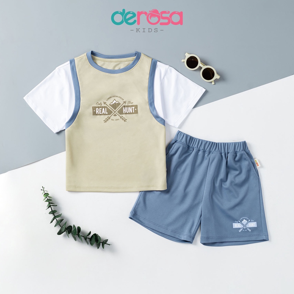 Bộ quần áo cộc tay bé trai DEROSA KIDS cho bé từ 2 đến 6 tuổi ZSK23-002B