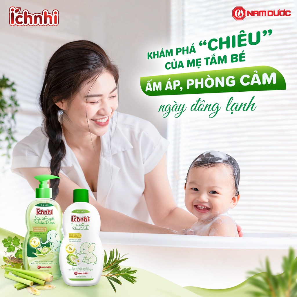 Nước/Sữa tắm gội thảo dược Ích Nhi cho bé chai 200ml phòng cảm lạnh, ngừa rôm sẩy, mẩn ngứa cho bé