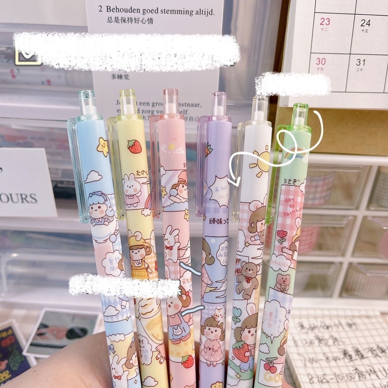 Bút gel mực đen ngòi 0,5mm hoạ tiết hoạt hình dễ thương, Tiệm Ốc Sột