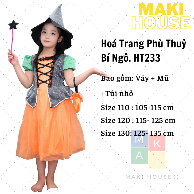 Quần áo trẻ em hoạt hình hoá trang độc lạ halloween Maki Phù Thuỷ Bí N