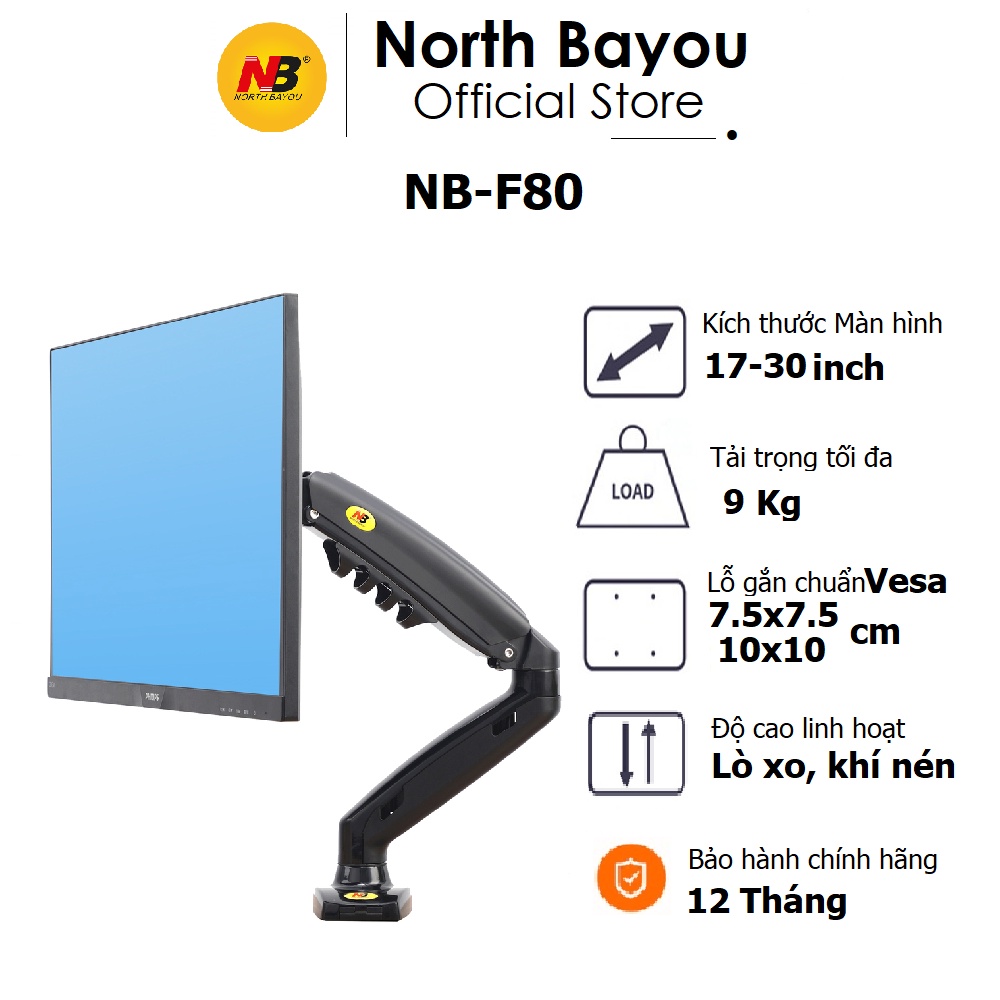 Giá treo đỡ North Bayou NB-F80 gắn bàn cho màn hình 17inch - 30inch - Xoay 360 độ