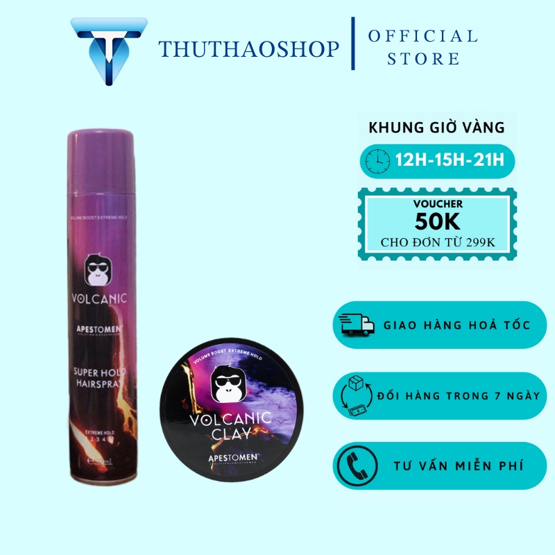 COMBO SÁP Vuốt Tóc Volcanic Clay + GÔM Xịt Tóc BARBERSHOP + Tặng Lược