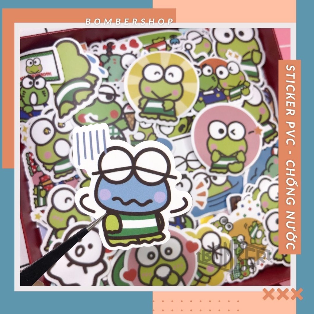 Set 20/40/60 sticker PVC Ếch xanh siêu cute - đậm chất Kawaiii trang trí laptop / nón
