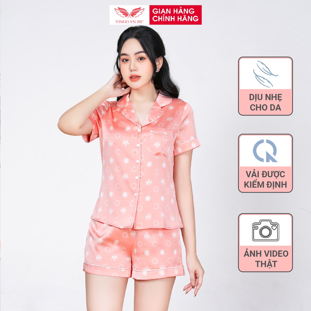 Đồ bộ nữ Pijama mặc nhà Lụa cao cấp mùa hè VINGO tay ngắn quần đùi vương miện nhiều màu dễ thương H726 VNGO