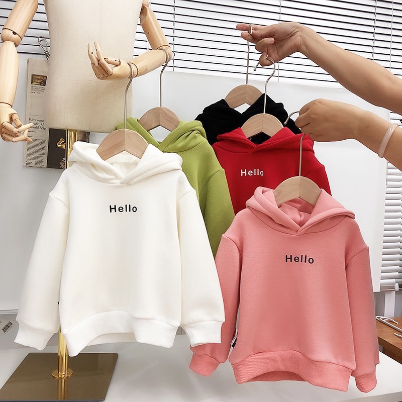 SUPER KIDS Áo Hoodie Màu Trơn In Chữ Phong Cách Hàn Quốc Thời Trang Thu Đông Cho Bé Trai Và Gái quần áo trẻ em