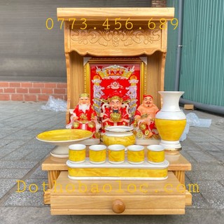 Combo Bộ bàn thờ thần tài gỗ sồi 100% ngang 42cm