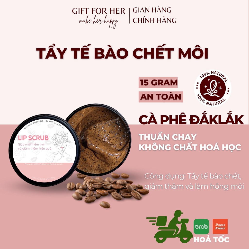 Tẩy Tế Bào Chết Cho Môi Cà Phê Thuần Chay Từ Thành Phần Thiên Nhiên Giúp Loại Bỏ Da Chết, Làm Hồng Môi, An Toàn Cho Da N