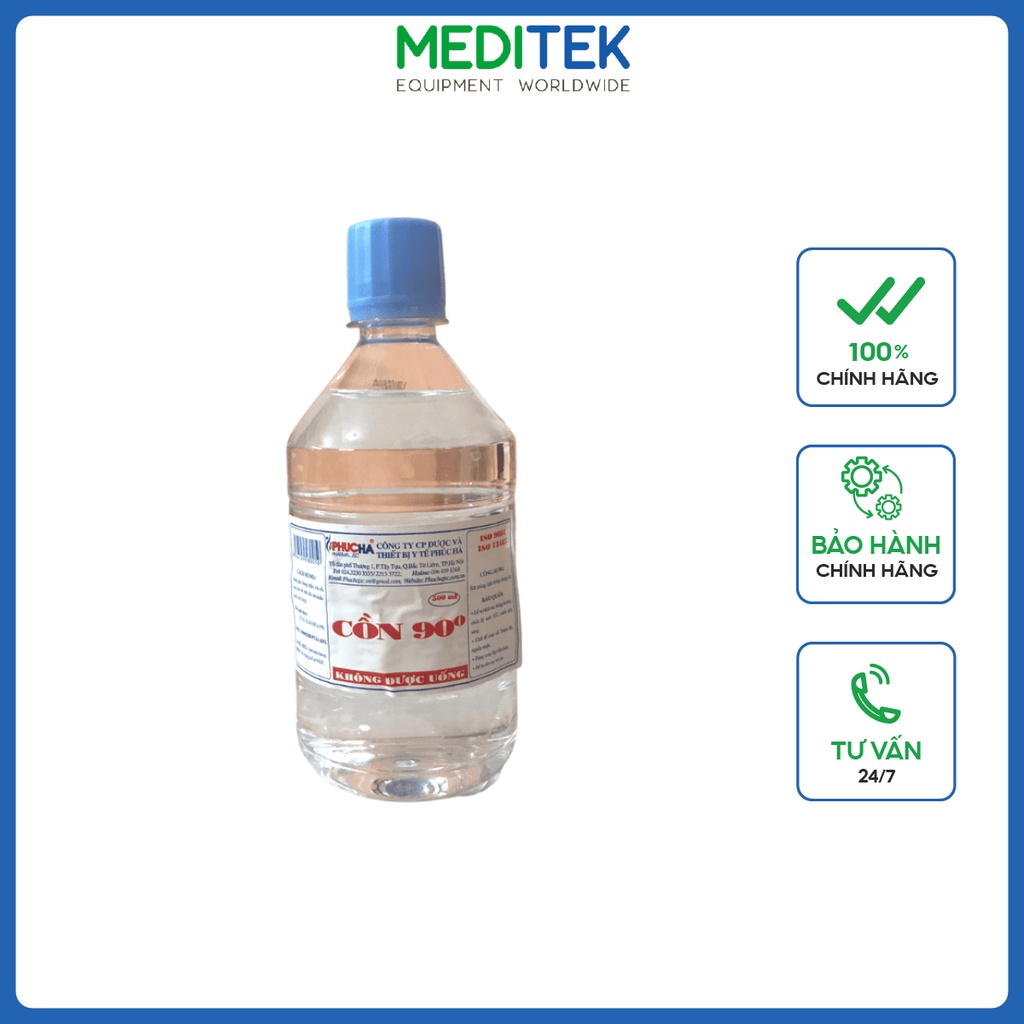 Cồn y tế sát trùng 90 độ Phúc Hà Chai 500ml phòng dịch, sát khuẩn, sử dụng trong y tế, spa, thẩm mỹ, gia đình