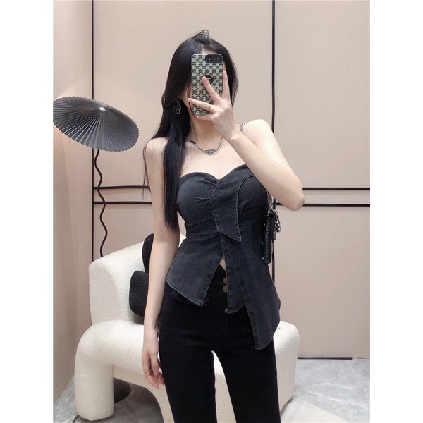Áo cúp ngực jean sexy phong cách ullzzang Hàn Quốc