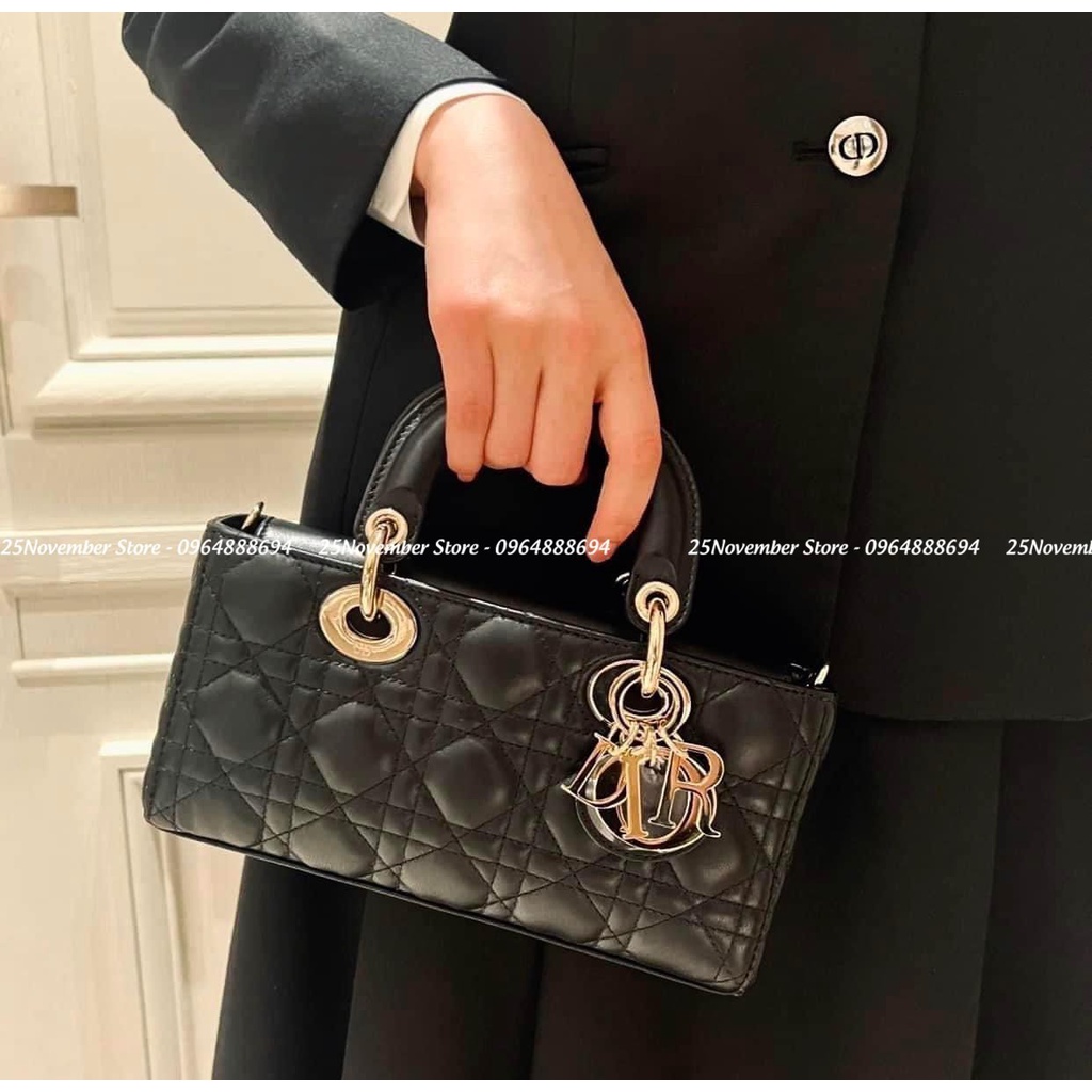 Túi xách D.i. o.-r l.a.d.y Dáng ngang màu đen size 26cm