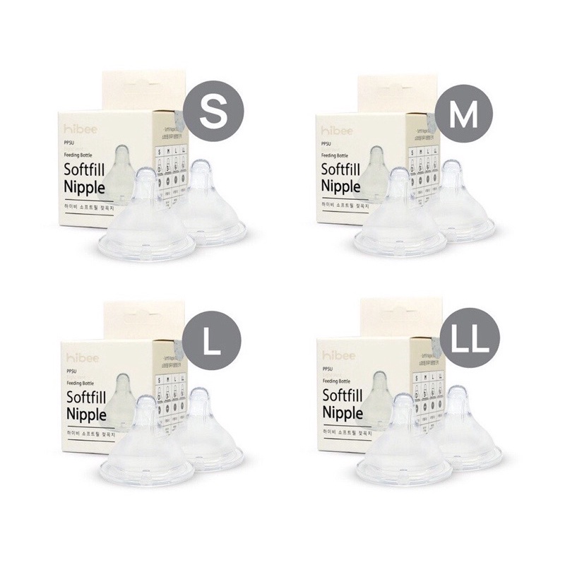 Núm Ti Hibee Silicone Cao Cấp Siêu Mềm Nội Địa Hàn Quốc, Núm Bình Sữa Cho Bé Đủ Size S,M,L,LL