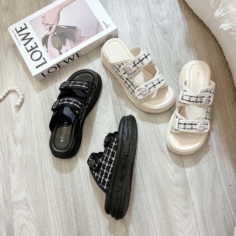 Dép xuồng đế bánh mì quai ngang dạ tweet cao cấp