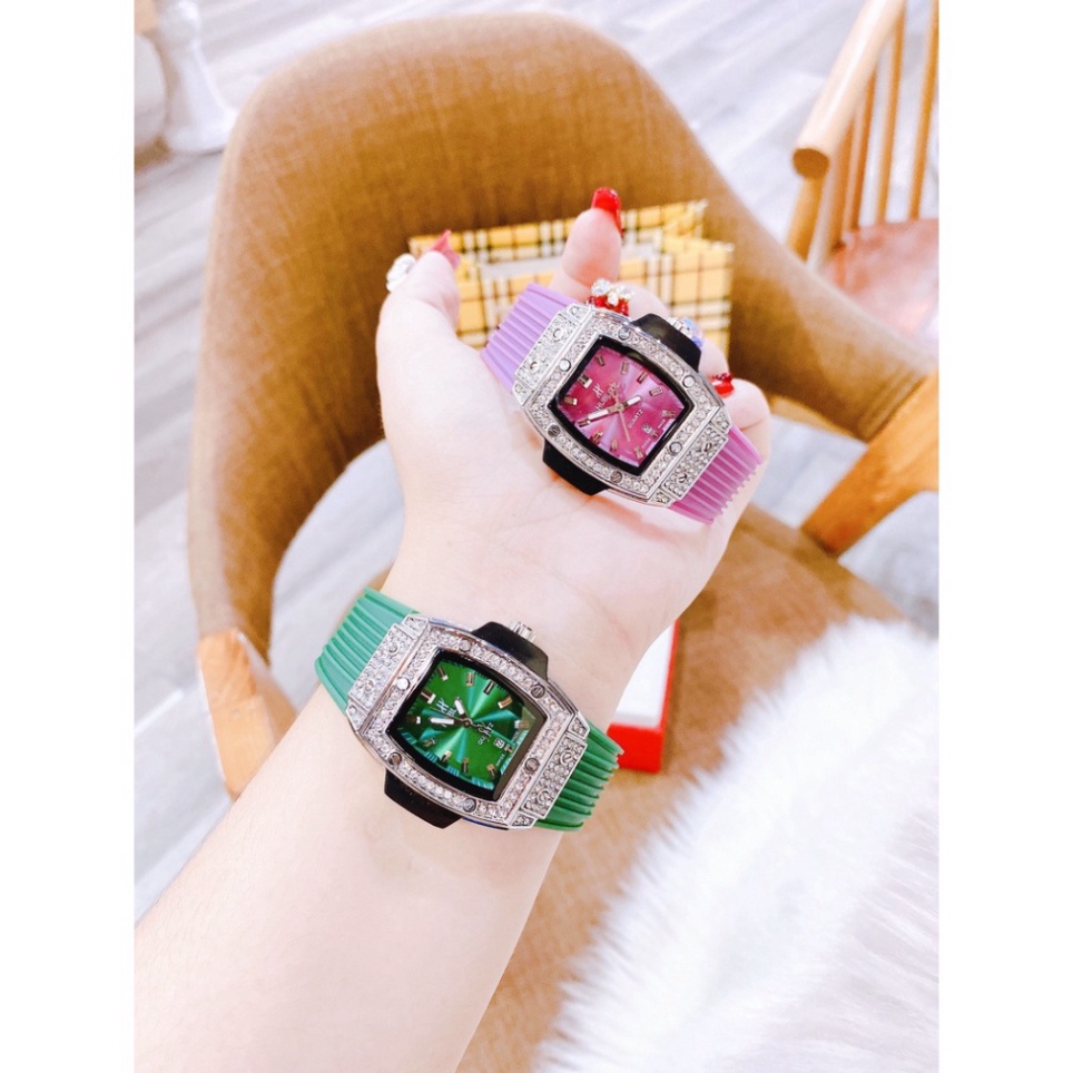 ĐỒNG HỒ NỮ hu.b dây cao su non cao cấp thời đeo cực sáng tay thời thượng bắt mắt, bảo hành 12 tháng