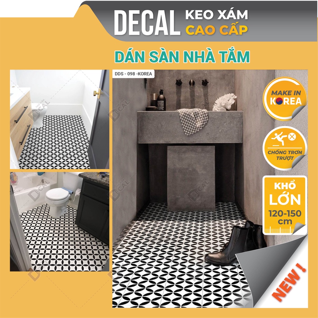 Giấy dán nhà vệ sinh gạch bông vintage, Decal Dán Nền Nhà Tắm chống trơn trượt size 150cm Thư Viện Decal DDS-098