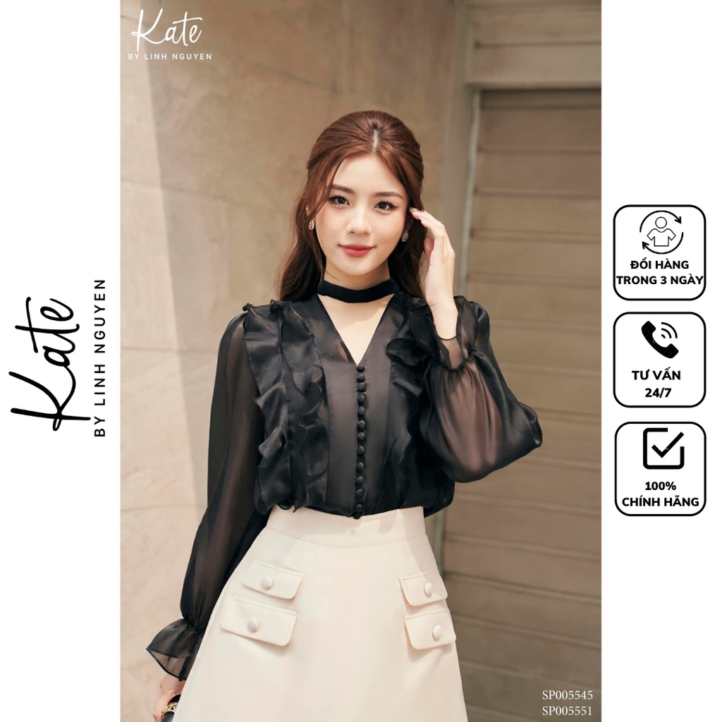 Áo tằm óng bèo 5545 chân váy gấm nắp túi 5551 thời trang Kate by Linh Nguyen