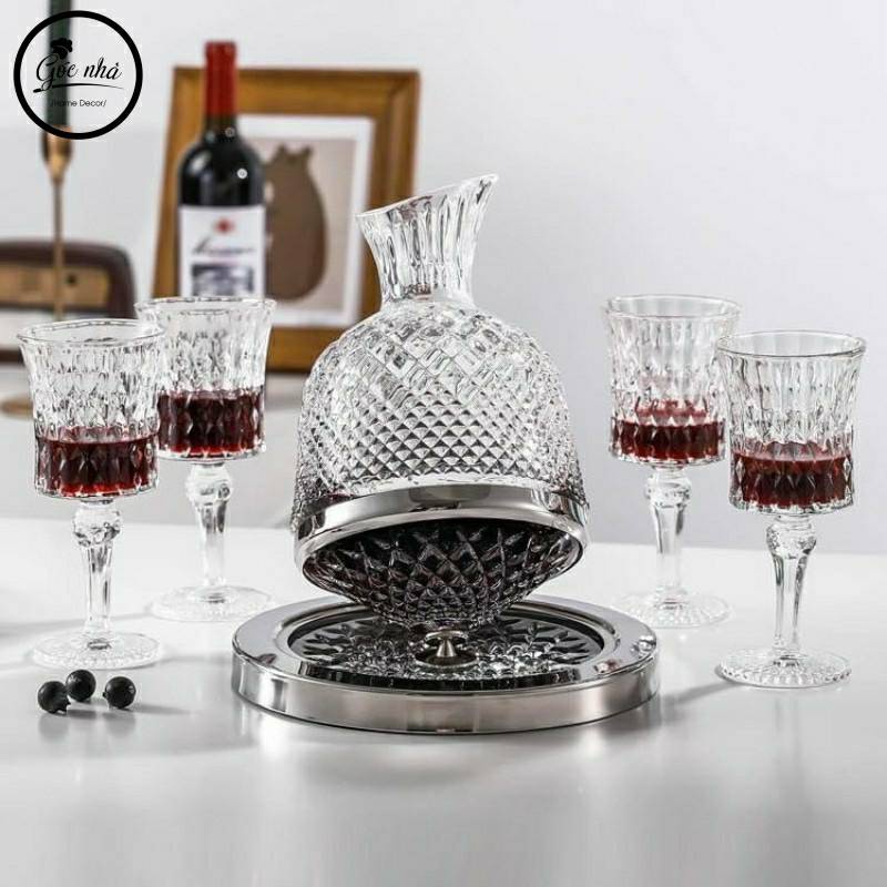 Set Bình đựng rượu vang xoay 360 độ pha lê Colossseo Cao Cấp