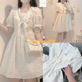 Đầm Babydoll Búp Bê Tay Phồng Đính Nơ Eo Thời Trang Phong cách Công Chúa Váy Nữ ,Váy Nơ Xốp ANIESHOP688