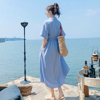 Đầm váy freesize sơ mi chun eo 2 màu