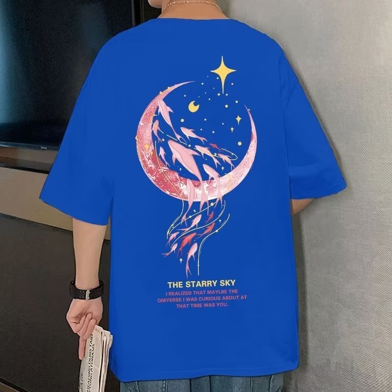 Áo Thun Tay Ngắn Cổ Tròn In Hình Cá Voi Mặt Trăng Phong Cách Harajuku Thời Trang Mùa Hè Cho Nam Và Nữ Size M-5XL