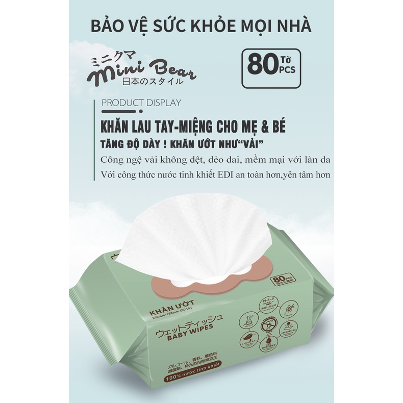 [COMBO 2 THÙNG] Khăn giấy ướt+giấy khô MiniBear cho bé, không mùi, không cồn, thương hiệu Nhật Bản, 1 gói 80 tờ.