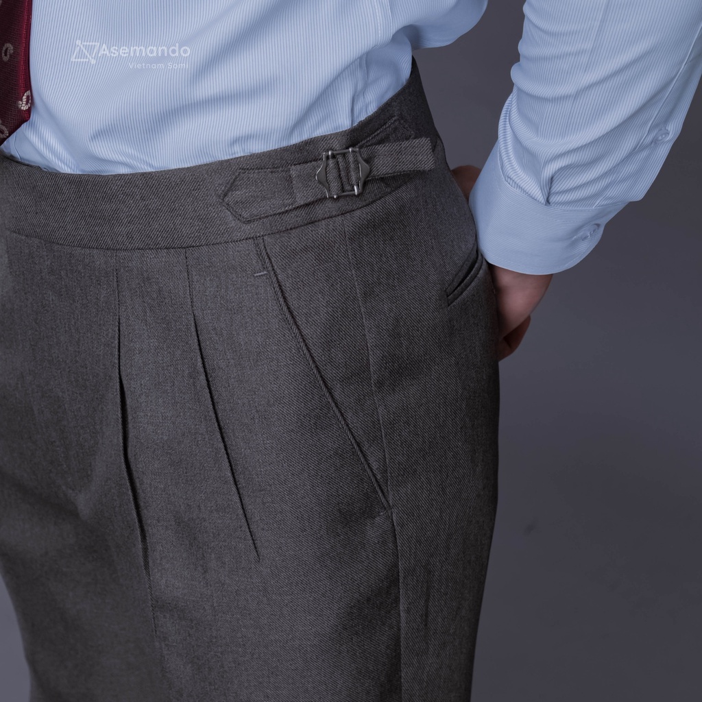 Quần sidetab nam Asemando xanh xám cạp trung quần âu nam Sartorial