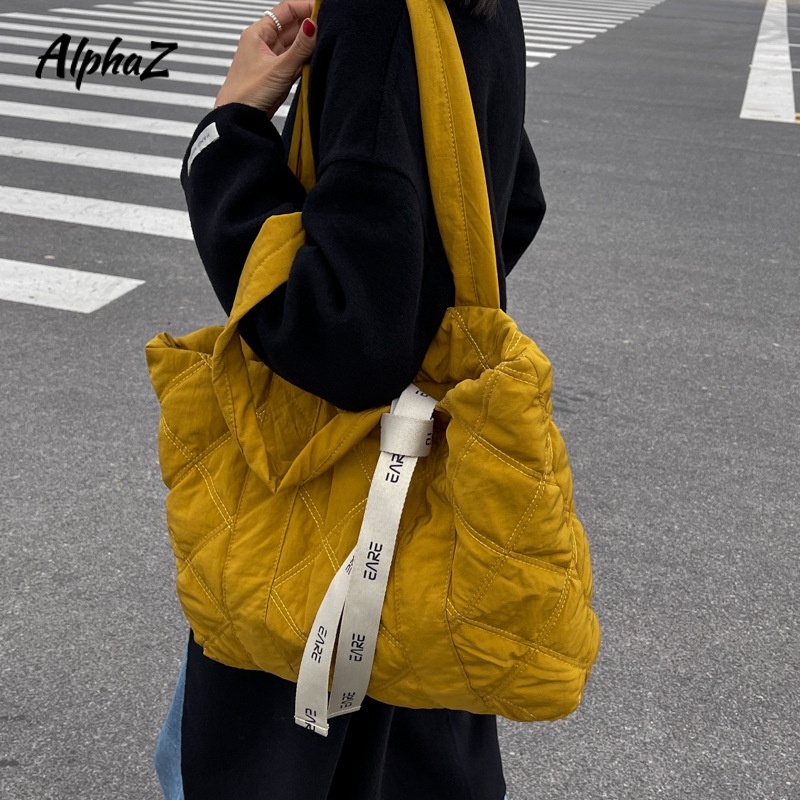 Túi tote Đeo Một Vai Bằng cotton Họa Tiết Hình Thoi Phong Cách Mới