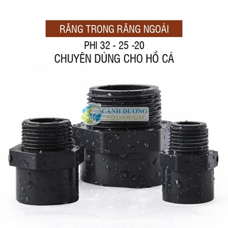 Răng trong, răng ngoài màu đen xám u-pvc phi 32-25-20 chuyên dùng cho hồ cá