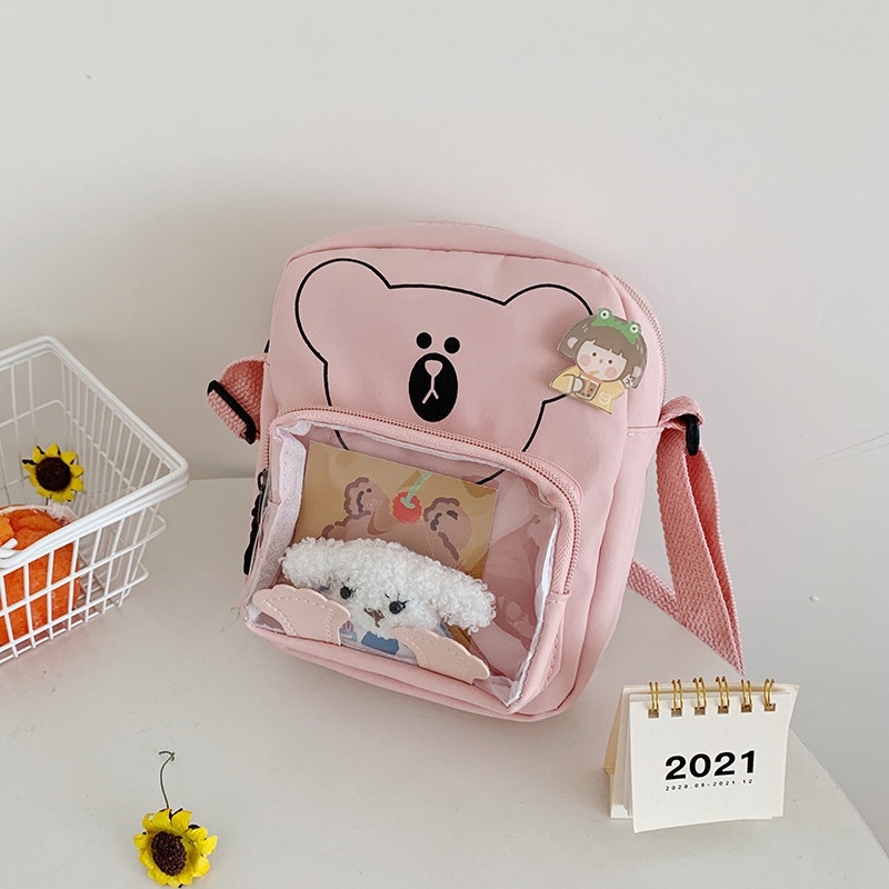 TÚI CHÉO VẢI PHỐI MICA HÌNH GẤU DỄ THƯƠNG