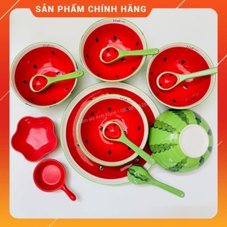 Siêu sale - bát đĩa gốm sứ decor, bát ăn cơm, bát ăn chè, chén dĩa dễ thương bộ bát đĩa sét bát đĩa dưa hấu 13 món