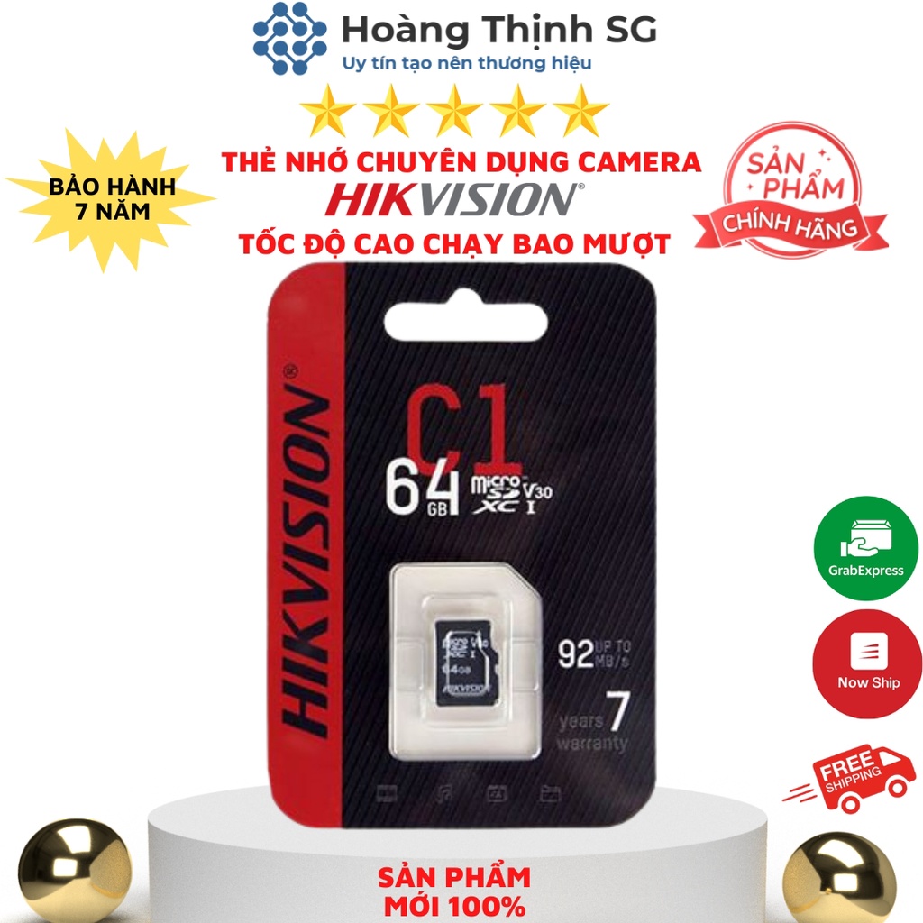 Thẻ nhớ 32GB 64GB microSD Hikvision tốc độ 92MB/S class 10, thẻ nhớ 64GB microSD cho camera - Hàng chính hãng