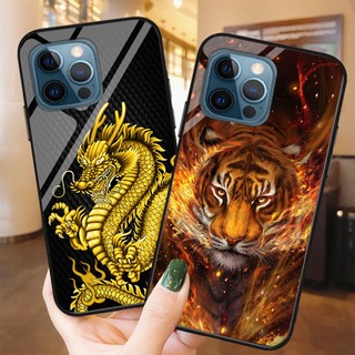 Ốp điện thoại mặt kính iphone 12 Pro / ip 12 Pro max rồng phượng ngựa đẹp
