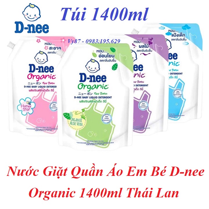 [Túi 1400ml] Nước giặt Dnee Organic nội địa Thái Lan túi 1400ml có nắp