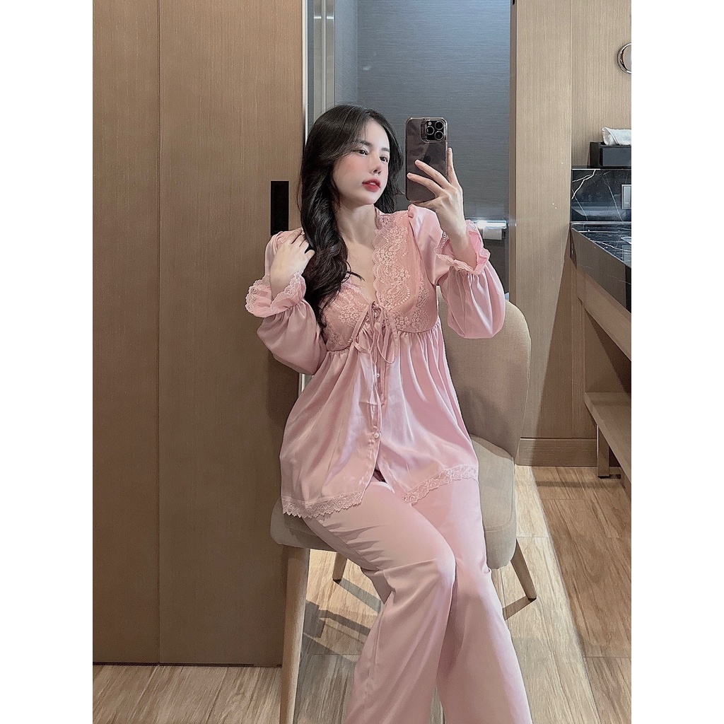 Đồ bộ nút ngọc tiểu thư hàng thiết kế lụa latin siêu xinh