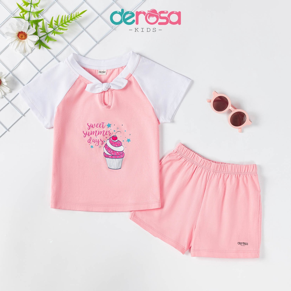 Bộ quần áo cộc tay mùa hè cho bé gái DEROS KIDS chất liệu Cotton từ 2 đến 6 tuổi DSK23-051B