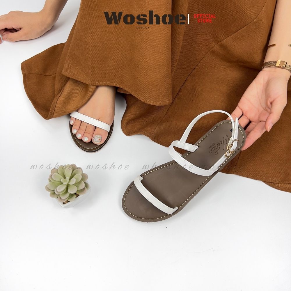 Giày sandal nữ quai mảnh đế bệt 2 dây ngang WOSHOE Sandal nữ đi học đi biển big size WG006