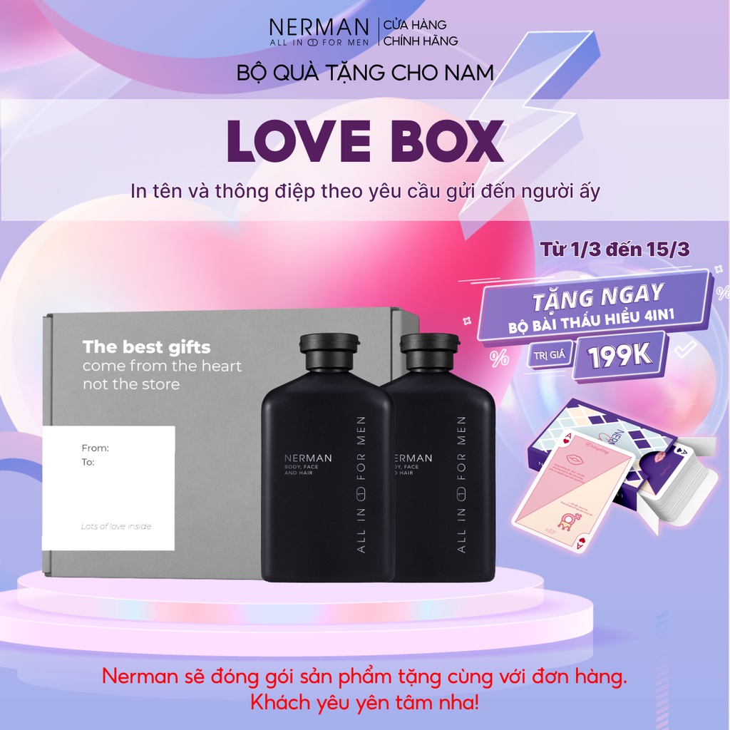  Bộ quà tặng nam giới LOVE BOX 2 Sữa tắm gội hương nước hoa cao cấp NERMAN 350ml/chai