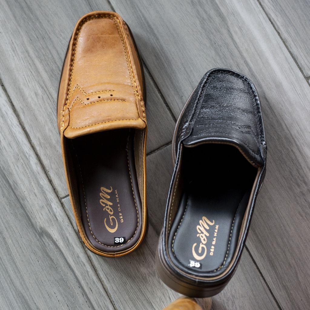 Giày lười nam da bò thật , hàng khâu thật , thoáng khí , 2 màu đen và bò