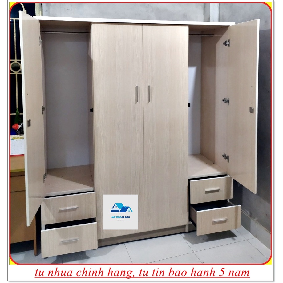 Tủ nhựa đài loan đựng quần áo 4 cánh 3 buồng bền đẹp, chất lượng tốt giá rẻ _ nội thất ba gian