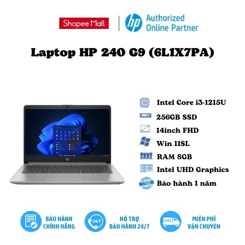 [Mã ELHP12 giảm 12% đơn 10TR] Laptop HP 240 G9 (6L1X7PA)/ Bạc/ Intel Core i3-1215U Processor/ RAM 8GB