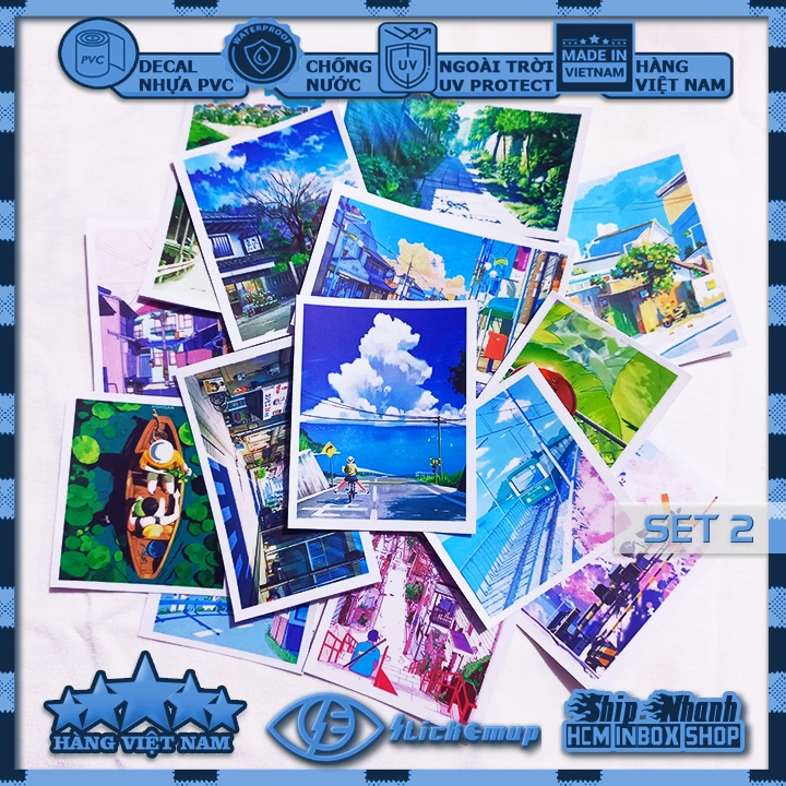Sticker PHONG CẢNH anime nhật bản, hình dán cute, sticker chống nước, dán mũ bảo hiểm, dán laptop, dán vali, dán xe
