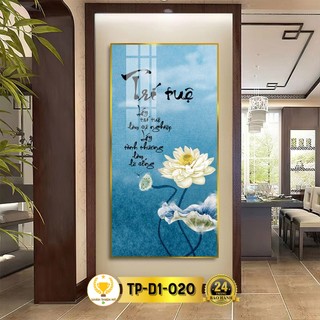 Tranh treo tường decor chữ trí tuệ thư pháp tráng gương chân thiện mỹ, quà tặng, trang trí phòng tp-d1-020