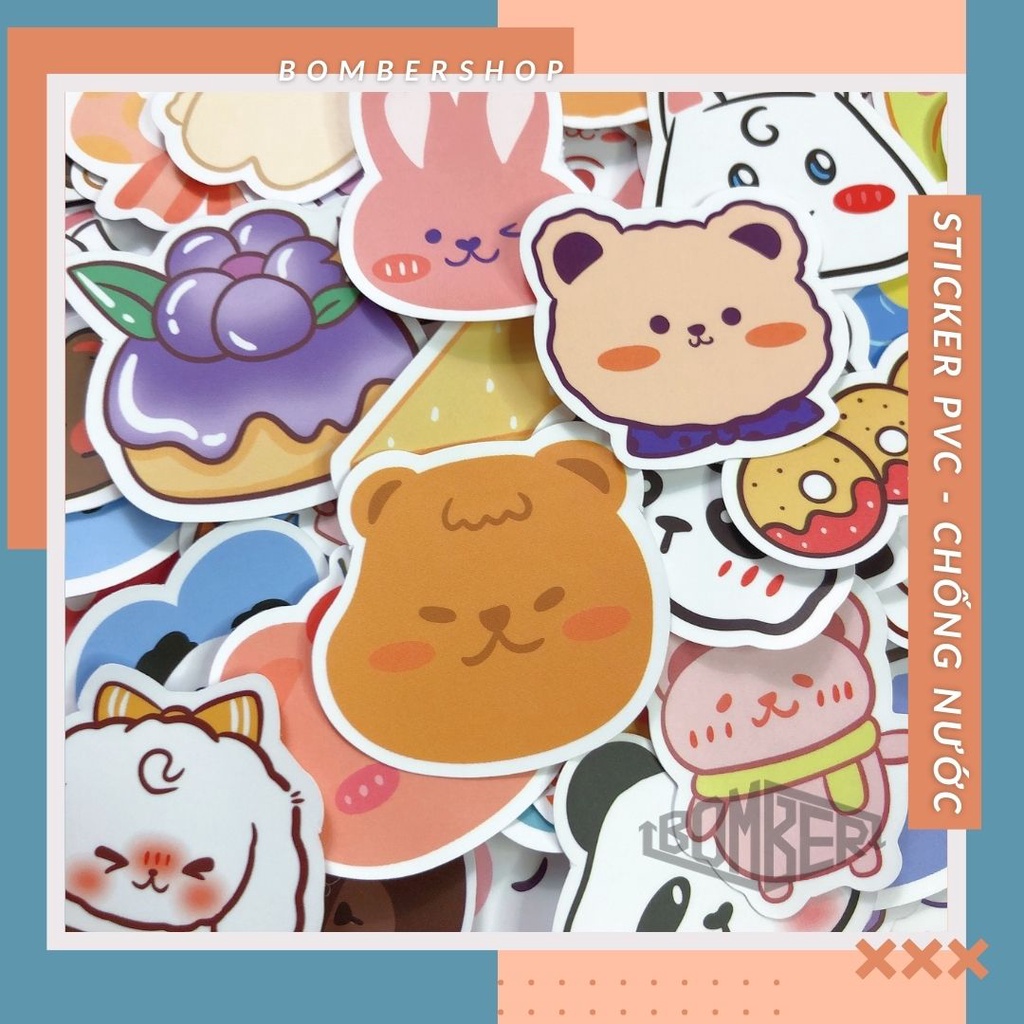 Set 20/40/60 sticker PVC Bb.Cute siêu cưng - đậm chất Kawaiii trang trí laptop / nón