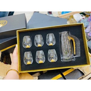 Bộ bình ly thuỷ tinh pha lê mạ vàng 24k cao cấp- ly rượu nhỏ