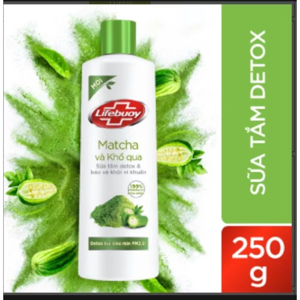 T12/25 Sữa tắm Detox Lifebuoy - Matcha & Khổ Qua , Than Hoạt Tính, Tràm Trà