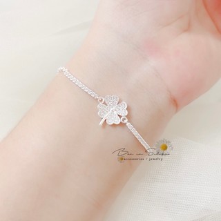 Lắc tay bạc ta cỏ bốn lá đá ngang Bạc ỉn