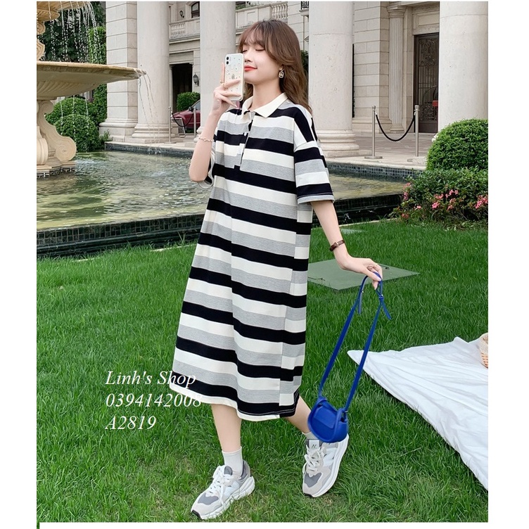 Váy Phông Kẻ Ngang Có Cổ Lịch Sự A2819