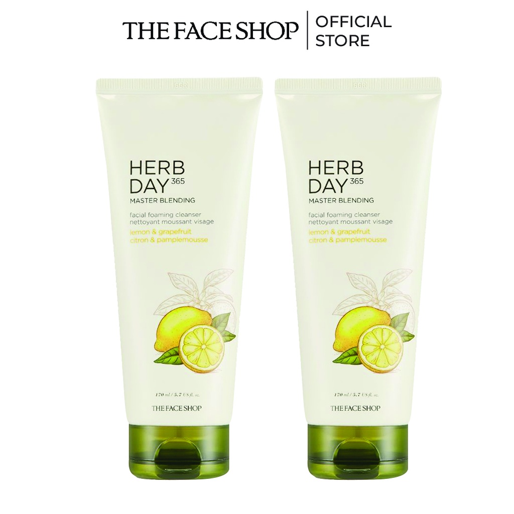 Combo 2 Sữa Rửa Mặt Tạo Bọt Thefaceshop Herb Day 365 Master Blending Facial Foaming Cleanser Lemon & Grapefruit 170Mlx2