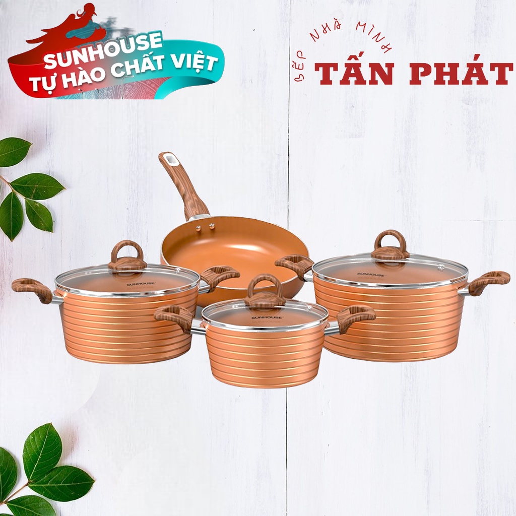 BỘ NỒI CHẢO CHỐNG DÍNH CERAMIC ĐÁY TỪ SUNHOUSE SHG2004MCA