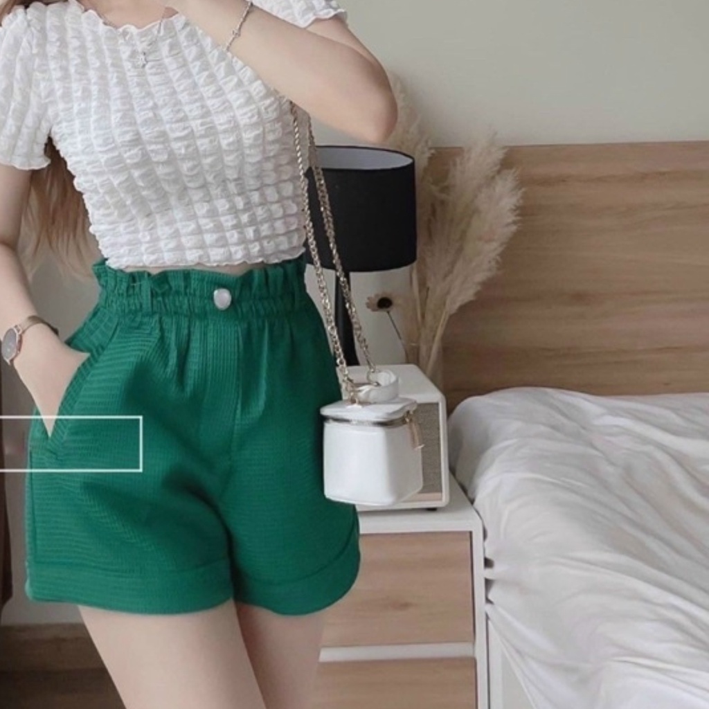 Quần short đùi nữ lưng cao chất xốp tổ ong cạp chun Hàn Quốc VIETCEN