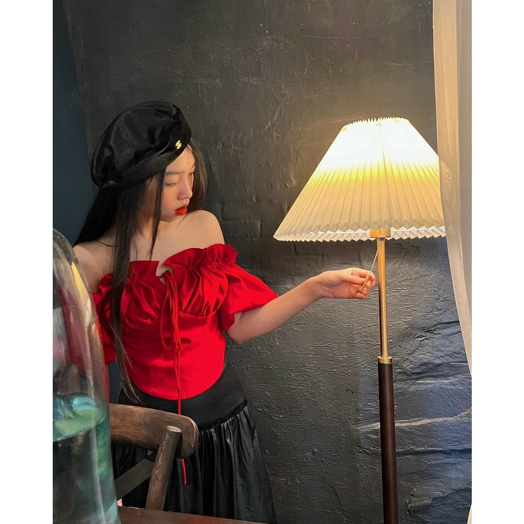 ÁO TRỄ VAI BÈO ĐỎ RƯỢU KHÔNG NGĂN KHÓA LƯNG QUYẾN RŨ, ÁO KIỂU NỮ  RUBY UTRRB